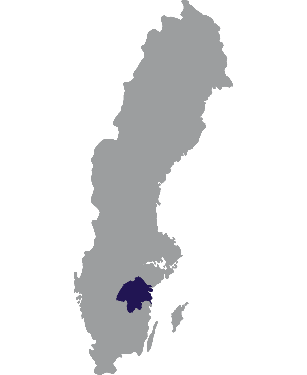 Landkaart Zweden grijs met provincie Östergötland donkerblauw op transparante achtergrond - 600 * 733 pixels